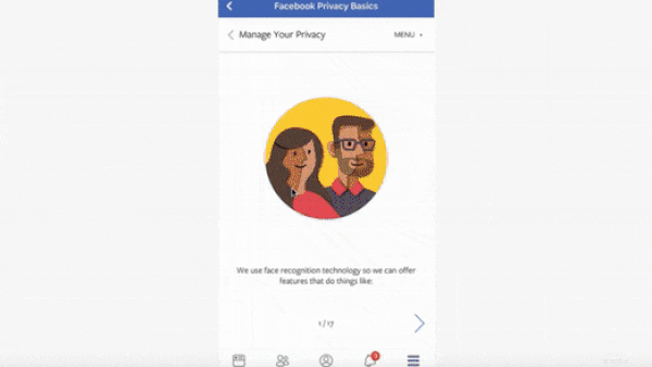 An animation shows how to opt out of Facebook's face recognition services. 